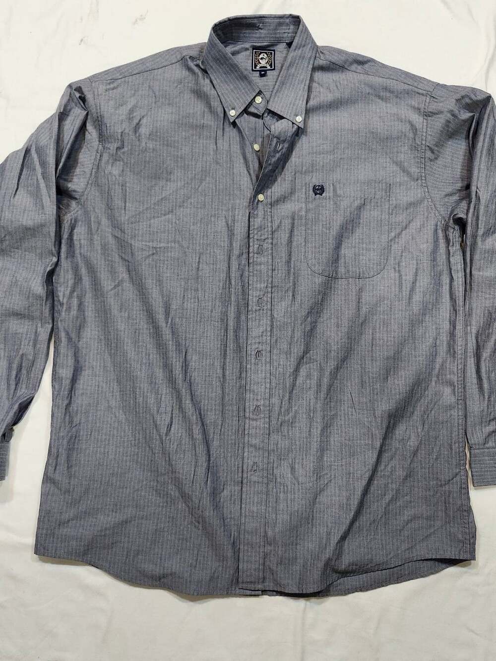 Cinch Long Sleeve Button Down Shirt Size XL Gray Herringbone Cotton